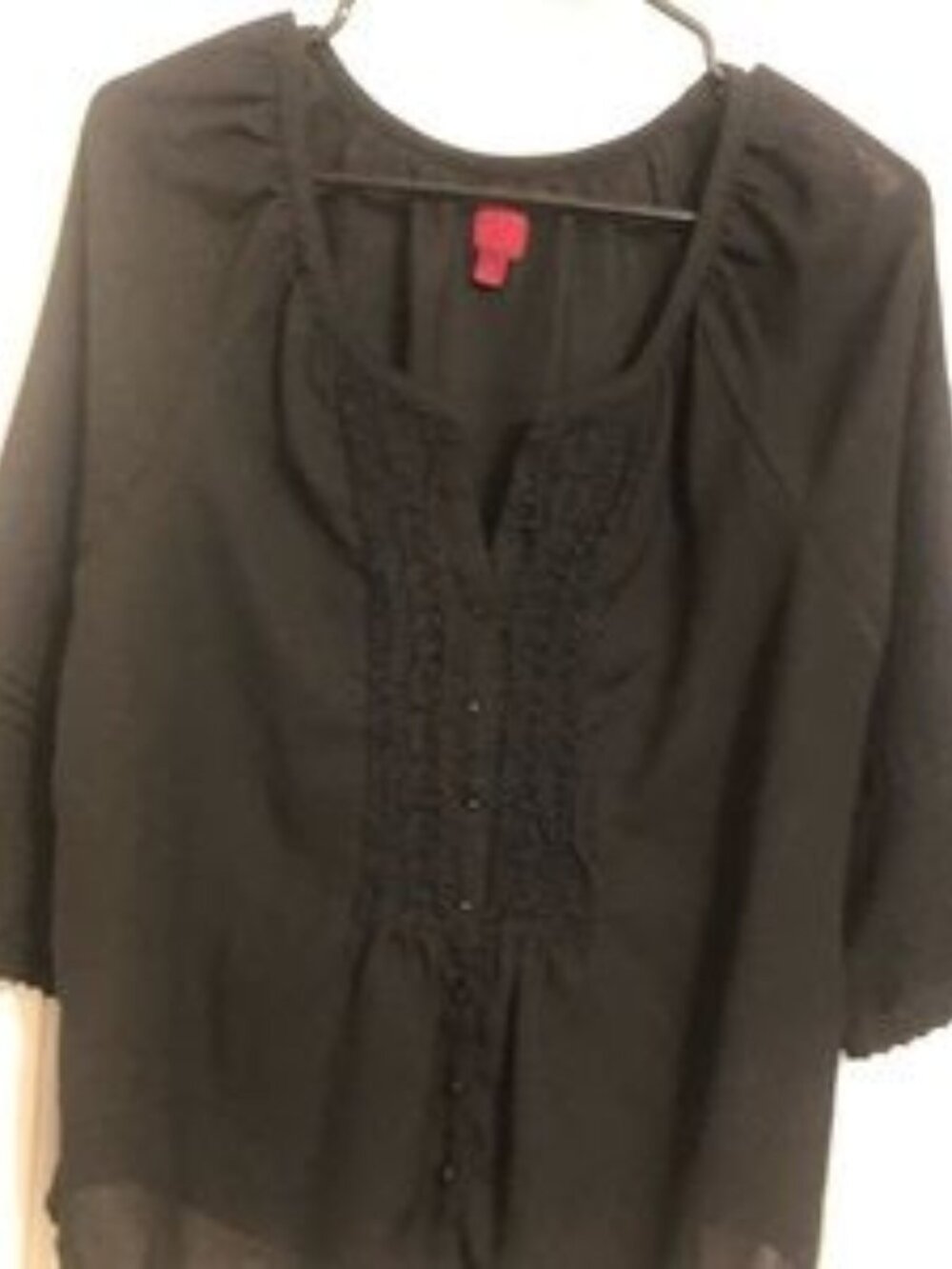 212 Collection Black Lace Front, Sheer & Button Up Blouse